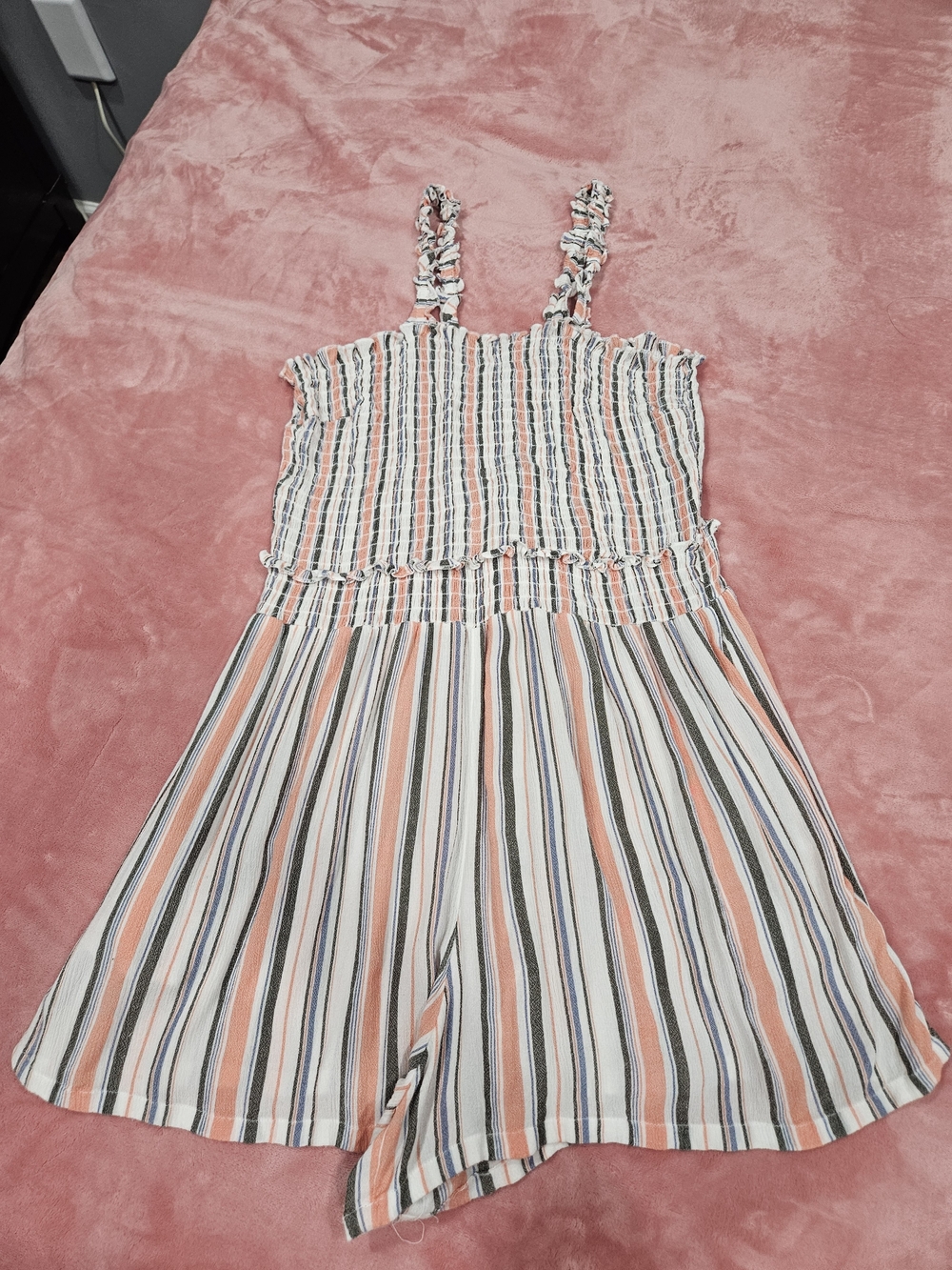 Arizona Jean Company Striped Romper in Coral, White & Navy